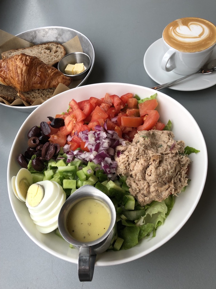 Tuna Nicoise Salad in Tel Aviv (not pictured: me not eating the crossaint and bread ;)